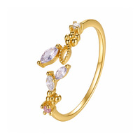 Anillo Abierto Glowluxe con Diseño de Espiga de Trigo, Adornos de Circonita Multicolor, Plata de Ley 925, Tono Dorado, Joyería Botánica Contemporánea