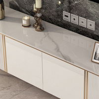ATUNUS Ensemble de Meubles de Salon de Luxe Comprenant une Table Basse Centrale en Marbre, un Meuble TV et un Buffet avec Cadre en Acier Inoxydable Doré Moderne