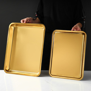 304 Stainless Steel Gold-Colored Square Tray Set Restaurant Serving Trays Commercial Grade Dishwasher Safe - Product Image 2