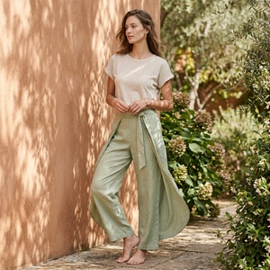 Pantalon long en coton crocheté pour femme, style coréen, couleur unie, anti-plis, décontracté, nouvelle collection printemps-été, vente en gros pour boutiques - Product Image 4