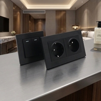 Multiprise murale en aluminium et acier inoxydable noir, double prise européenne 16A, style britannique 2, usage hospitalier, certifiée CE