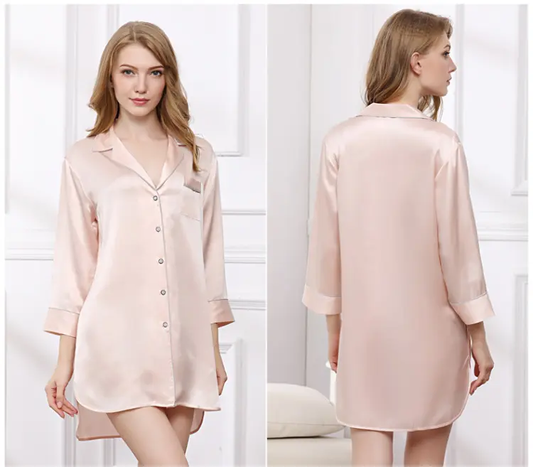 Nouvelle arrivée printemps été couleur solide pyjamas soie dames robe femmes robe de nuit femmes à manches longues chemise de nuit robe