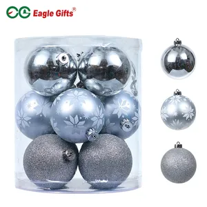 Groothandel kerstballen goud zilver-EAGLEGIFTS 80mm 12pcs silver shatterproof Christmas ball ornament