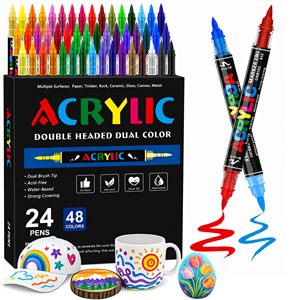 Marqueurs d'art acryliques imperméables à double pointe personnalisés, ensemble de marqueurs de peinture de qualité supérieure pour papier, verre, 24/48/72/120 couleurs - Product Image 1
