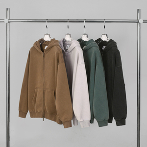 Sudadera unisex vintage con diseño personalizado, lavado ácido, de algodón de gran tamaño, bordada, holgada, estilo de invierno, Sudadera con capucha polar sólida para hombre - Product Image 1