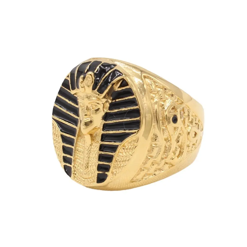 Modeschmuck ägyptischer Edelstahlring 14K Gold Pharao Siegelringe