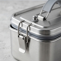 Kotak Makan Stainless Steel Dinding Ganda Terisolasi 2 Kompartemen Wadah Makanan Portabel Anti Bocor untuk Sekolah Kantor
