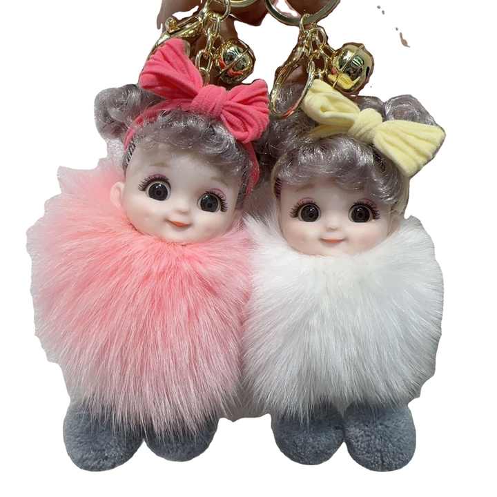 Kawaii Fake Rabbitfur Ball Sleeping Baby Doll Keychain
