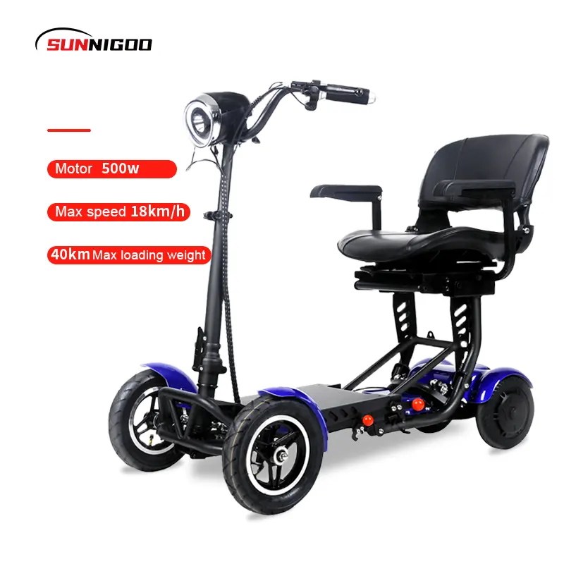 Kereta Golf elektrik 4 roda skuter dengan keranjang untuk Golf elektrik Mini cacat dapat dilipat untuk transportasi lebih mudah