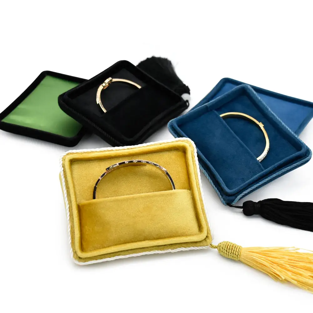 Custom Logo Color Blue Velvet Suede Jewelry Box Luxury Bangle Bracelet Necklace Box Jewellery Packaging Display Box Holder