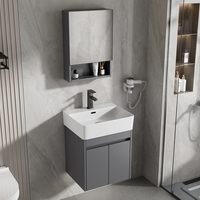 Cermin LED Pintar Modern untuk Dinding Kamar Mandi dengan Kabinet, Finishing Lacquer, Wastafel Keramik Terintegrasi, Konstruksi Aluminium