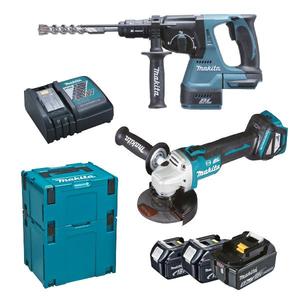 Makita-ชุดค้อน, เครื่องบดมุม, เครื่อง5.0Ah แบตเตอรี่3ก้อนและเครื่องชาร์จ-ใน2กรณีกระแทกและสว่านไร้สาย DLX2256TJ1 - Product Image 1