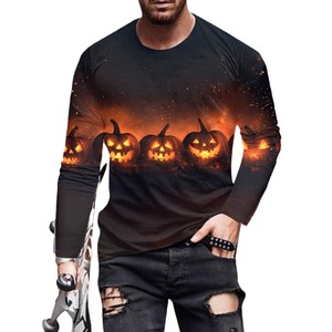 เสื้อยืดแขนยาวลายฟักทองฮาโลวีนสำหรับผู้ชาย พิมพ์ลายดิจิทัล 3 มิติ ทรงปกติ ผ้าถักโพลีเอสเตอร์ สวมใส่สบายๆ - Product Image 5