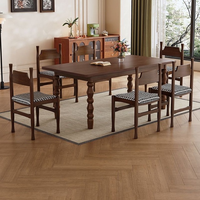 Mid-Century Modern Solid Wood Dining Table Set, Rectangular Kitchen Table with Chairs, Home Small Apartment Furniture
