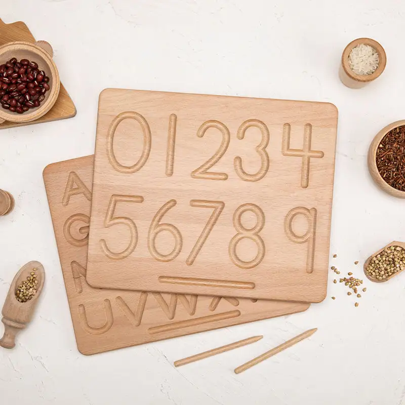 Montessori Educational Doppelseitige Zahlen Formen Holz buchstaben Tracing Board
