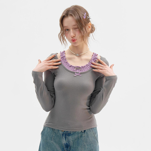 Camiseta de <span class=keywords><strong>moda</strong></span> para <span class=keywords><strong>mujer</strong></span>, cuello cuadrado, lazo Delgado, coqueta, diseño sin espalda, ropa de punto para otoño, flaco sólido - Product Image 2