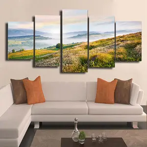 Pinturas de Arte Espiritual de paisaje modernas con LED, venta al por mayor, acuarela iluminada de otoño, otoño, impresión Digital de lienzo de 5 paneles