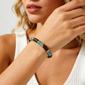 Natural Blue Geometric Beaded <b>Bracelet</b> Healing Calm Energy Dainty Gemstone Adjustable Trendy Unisex Valentine's Day Gift - Product Image 1