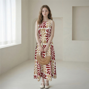 Modelli 2026 di Tendenza per Europa e Stati Uniti: Abito Lungo da Donna con Stampa Floreale, Collo Tondo, Casual per Vacanze in Viscosa/Nylon - Product Image 4