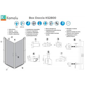 Kamalu KS2800 Moderna Cabina Doccia con Telaio in Alluminio 75x75, Due Porte a Battente, Piatto Rettangolare Impermeabile per Bagno - Product Image 3