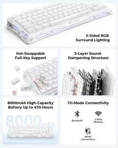 Clavier mécanique sans fil GravaStar Mercury K1 Tri-mode, 75 % en alliage d'aluminium, design exosquelette, connecteurs hot-swap, rétroéclairé, pour le gaming - Product Image 2