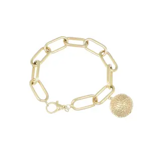 Luxury Made in Italy 18kt Gold Plating Silver Bracelet Shiny Links with Textured Charm for a Special Occasion