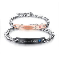 Bracelet ajustable en acier inoxydable plaqué argent bicolore avec logo gravé, style art populaire européen et américain, écologique, idéal pour les mariages