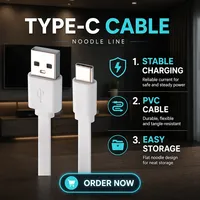 Kabel USB C 100W Flat Anti Kusut Tipe C ke Tipe C PD Pengisian Cepat untuk Ponsel Notebook Grosir