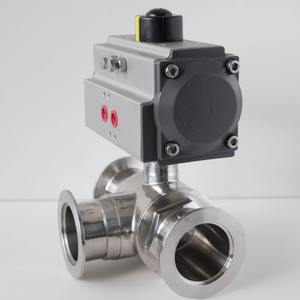 Vanne à bille sanitaire pneumatique en acier inoxydable à trois voies, vanne à bille KF à trois voies avec contrôle de pression négative - Product Image 2
