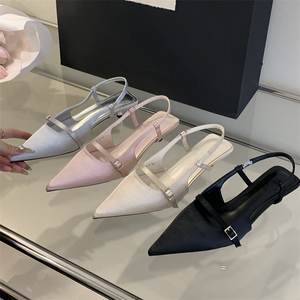 2025 New French Ankle Strap Satin Bridal Pump Shoes Comfortable 3cm High Heels Open Gladiator High Top Design for Summer - Product Image 1