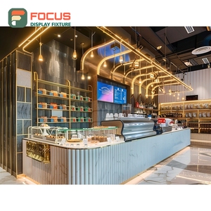 Vitrine d'angle moderne pour café avec étagère en verre, zone de présentation de produits à base de grains, en bois mat - Product Image 1