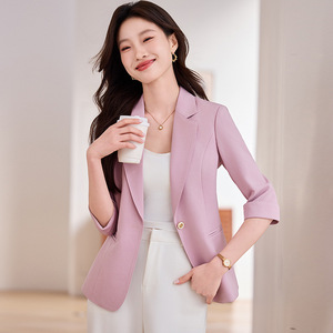 Women's Blue Blazer Summer Thin Style 80g Polyester Breathable Casual Commuter Street Style Solid Color 3D Tailoring - Product Image 3