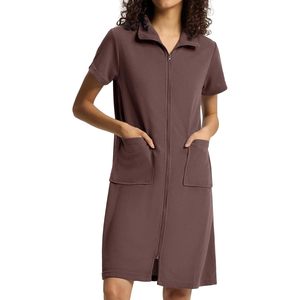 Sioro ชุดคลุมถักวาฟเฟิลแขนสั้นสำหรับผู้หญิง, ชุดคลุมอาบน้ำมีซิปด้านหน้ายาวถึงเข่าชุดใส่นอนชุดคลุมอาบน้ำแบบนุ่มมีกระเป๋า - Product Image 1