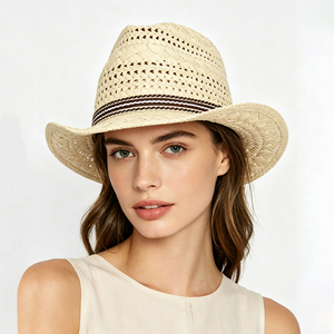 Custom Logo Panama <b>Straw</b> <b>Hat</b> Unisex Adult Beach Sun <b>Hat</b> Striped Ribbon Hand Embroidered Toquilla Material - Product Image 6