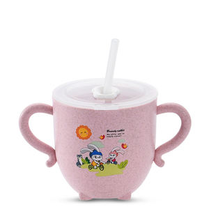 도매 밀 짚 짚 물 컵 규모 아기 마시는 컵 뚜껑 어린이 귀여운 만화 물 컵 - Product Image 4