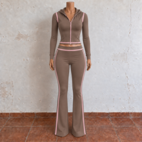 Nouvelle collection automne-hiver 2026 : Ensemble 2 pièces en coton côtelé pour femme, avec logo personnalisé, haut à manches longues et leggings
