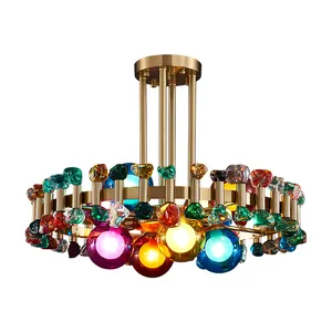 Luminária suspensa com pingente de luxo, lustre decorativo de led com bola de vidro colorido para sala de estar, sala de jantar e decoração
