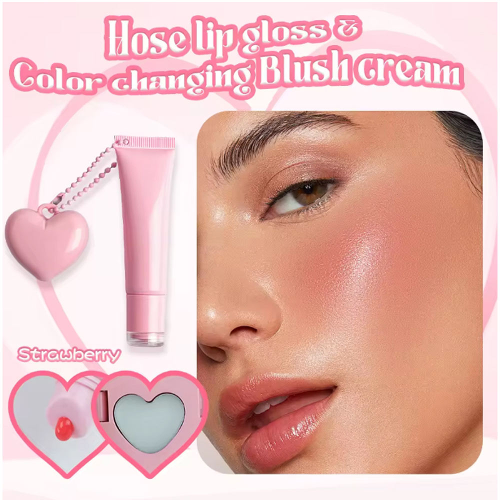 ลิปกลอสกลิ่นสตรอว์เบอร์รี + บลัชเปลี่ยนสีตามอุณหภูมิสีขาว - 10 กรัม + 04 กรัม