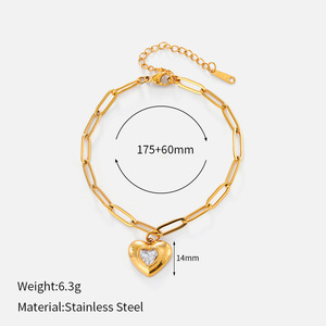 Bracelet en acier inoxydable avec pendentif cœur personnalisé, incrusté de zircon, breloques DIY, maillons de chaîne, idéal pour un cadeau - Product Image 6