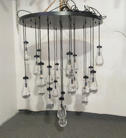 Lustre Moderne Gouttes de Pluie Rond Grand Luminaire Suspendu Haut Plafond Luxe Long Pendentif Goutte de Pluie