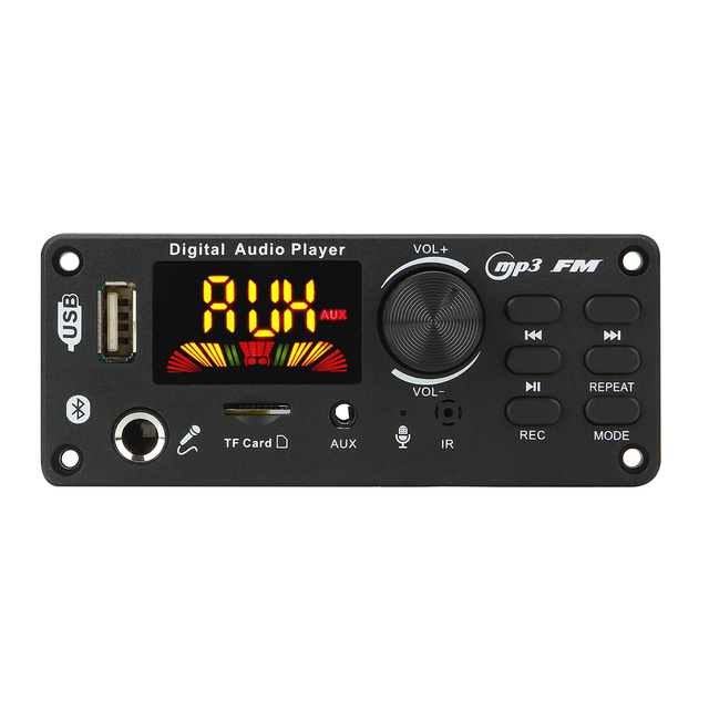 Bluetooth 5.0 DC 12V MP3 Decoder Board Wireless Car MP3 Player USB Handsfree Microphone Recording TF FM Radio Power Off Memory