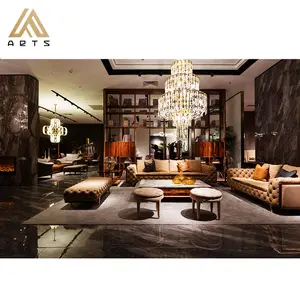 Hot sale Italian designed luxury furniture sets brass legs genuine nubuck leather chesterfield sofa living room sofa set