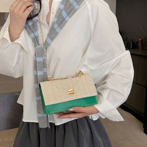 Wholesale Color Blocked Grass Woven Small <b>square</b> Bag, Personalized and Versatile Handbag, Retro Niche Crossbody Shoulder Bag - Product Image 6