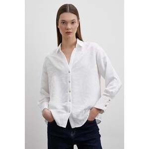 Camisa de Lino para Mujer, Jacquard, Blanca, con Botones, Estilo Casual para Uso Diario - Product Image 6