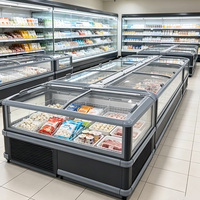 Congelador Comercial Tipo Isla de 600L con Tapa Deslizante de Vidrio Templado, Exhibidor de Helados con Termostato Digital para Tiendas de Abarrotes
