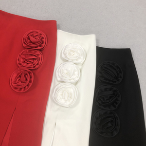 Abbigliamento Invernale da <span class=keywords><strong>Donna</strong></span> di Alta Qualità Gonna Lunga Maxi Rossa con Spacco e Fiori 3D Gonna Casual a Tubino Aderente a Fascia da <span class=keywords><strong>Donna</strong></span> - Product Image 4