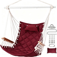Fauteuil suspendu avec accoudoirs en bois, oreillers, kit de fixation, tissu en coton tissé, pour intérieur et extérieur, patio