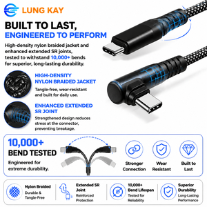 Cable USB-C a USB-C de 240W de LUNG KAY, Fabricación OEM, 20Gbps USB 3.2 Gen 2x2, 5A PD 3.1, Carga Rápida, Cable de Video 4K, 90 Grados - Product Image 3