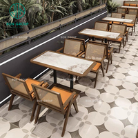 Table carrée en bois et chaise en rotin de style moderne pour café et salon de thé, canapé en cuir, mobilier de restaurant