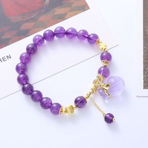 8mm Natural Amethyst <b>Crystal</b> Beaded Strand <b>Bracelets</b> for Women Flower Fox Agate Pendant Fine Jewelry Accessories - Product Image 2